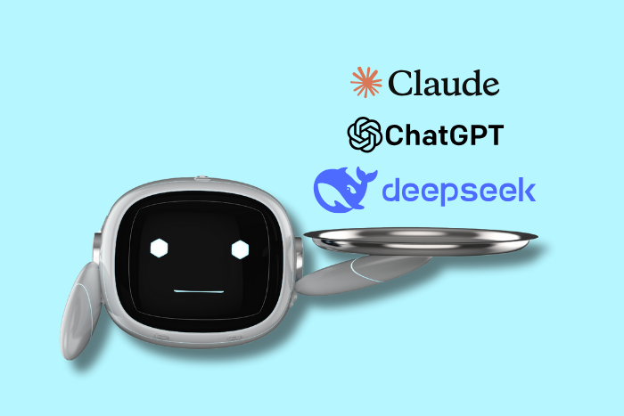 Ilustração de logos de IA como DeepSeek, ChatGPT e Claude, indicando as TOP 3 ferramentas preferidas do autor.