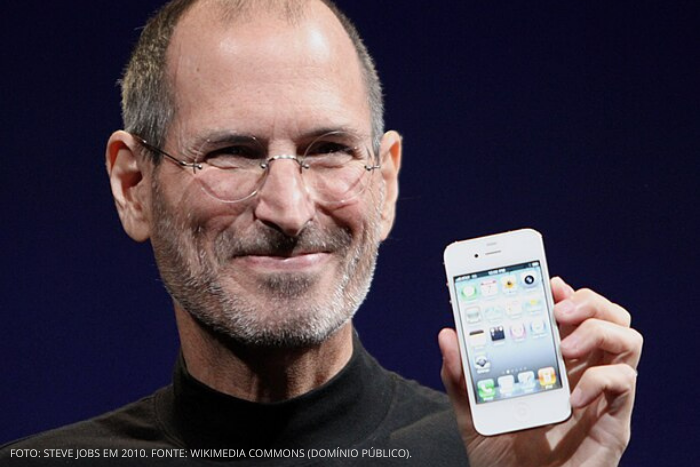 Foto do Steve Jobs (Wikimedia Commons/ Domínio Público).usando uma de suas turtlenecks, representando o conceito de Limite Artificial.