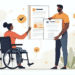 Imagem destacada: Lei de Cotas e Transtornos Mentais: Direitos, Mudanças e Como Acessar - Uma imagem digital ilustrativa com uma pessoa segurando um formulário e uma cadeira de rodas, com ícones de check, representando inclusão e acessibilidade no ambiente de trabalho.