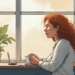 Imagem Destacada do Artigo Pensamentos Intrusivos: Domine 5 Estratégias para Resgatar Sua Paz Mental! Pessoa em um ambiente tranquilo, olhando para a janela pensativa, com uma xícara de café nas mãos. A cena transmite leveza e introspecção, com tons suaves e luz natural. Ao fundo, elementos sutis que remetam à mente ou pensamentos (como nuvens, desenhos abstratos ou livros abertos).