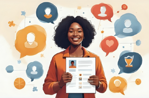 Uma imagem digital moderna e profissional, com uma pessoa segurando um currículo, cercada por ícones de soft skills como comunicação, empatia, colaboração, liderança, representando as habilidades comportamentais que o mercado busca. A imagem deve ter um fundo inspirador, com cores sóbrias e detalhes de tecnologia. Imagem destacada do artigo Soft Skills no Currículo: Quais Habilidades Comportamentais o Mercado Realmente Busca?
